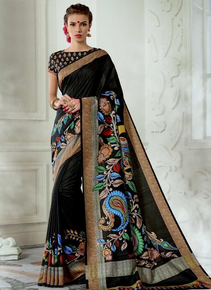 Competent Tussar Silk Black Digital Print Casual Saree