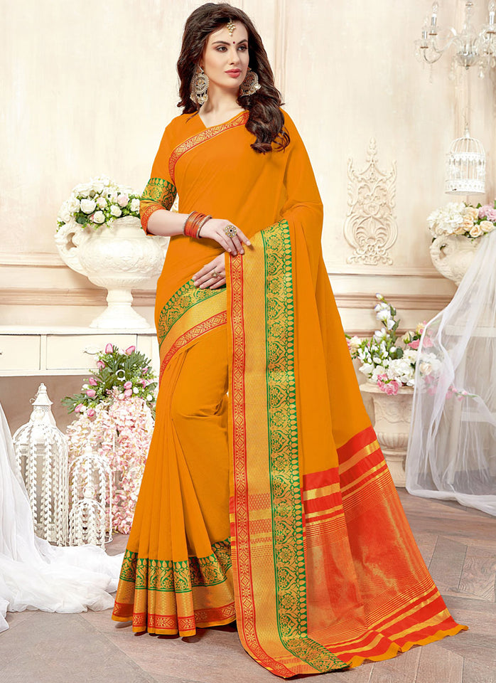 Superlative Cotton Silk Orange Woven Traditional Saree